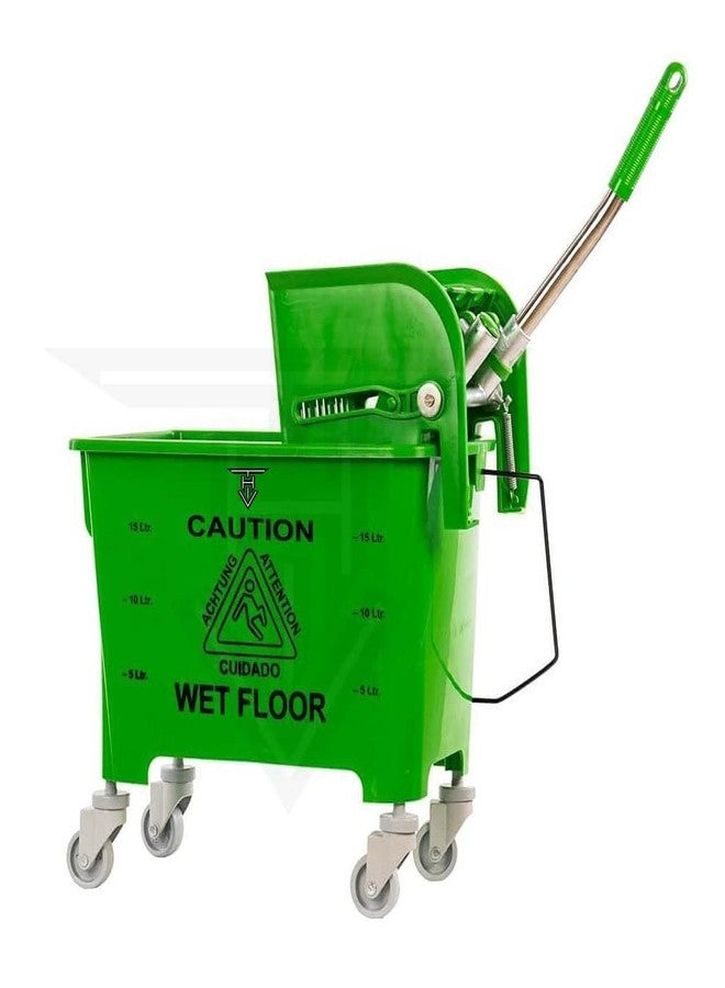 TARGET HYGIENE Down Press Single Mop Bucket Wringer Trolley (20 Litter, Green) - Image 2